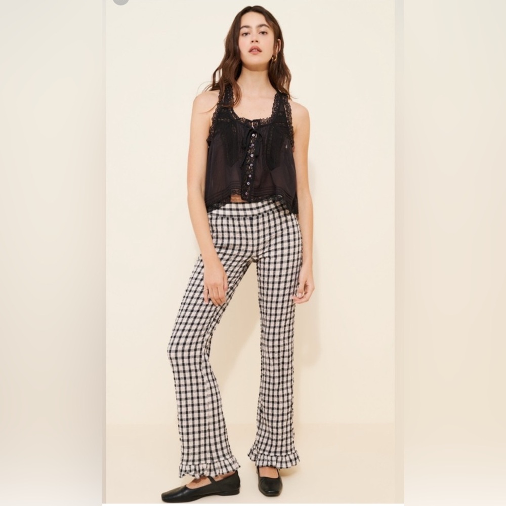 Free People Frida Ruffle Black and White Plaid Checkered Pants